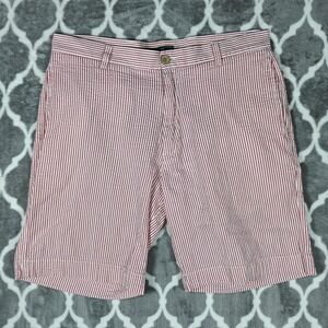 Lynx Seersucker Shorts Men 34 Red White Striped Summer Lightweight Cotton